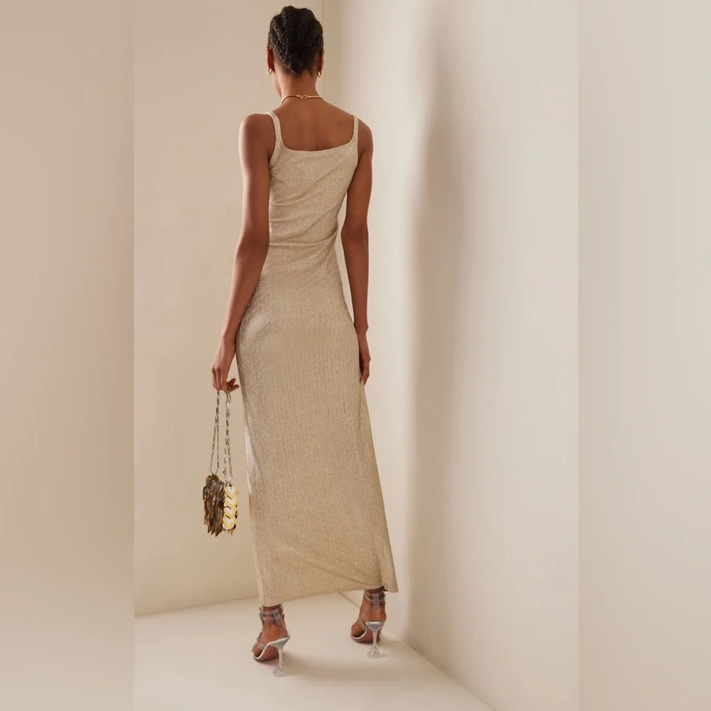 NWT Paco Rabanne Gathered Metallic Midi Dress - Picture 4 of 5